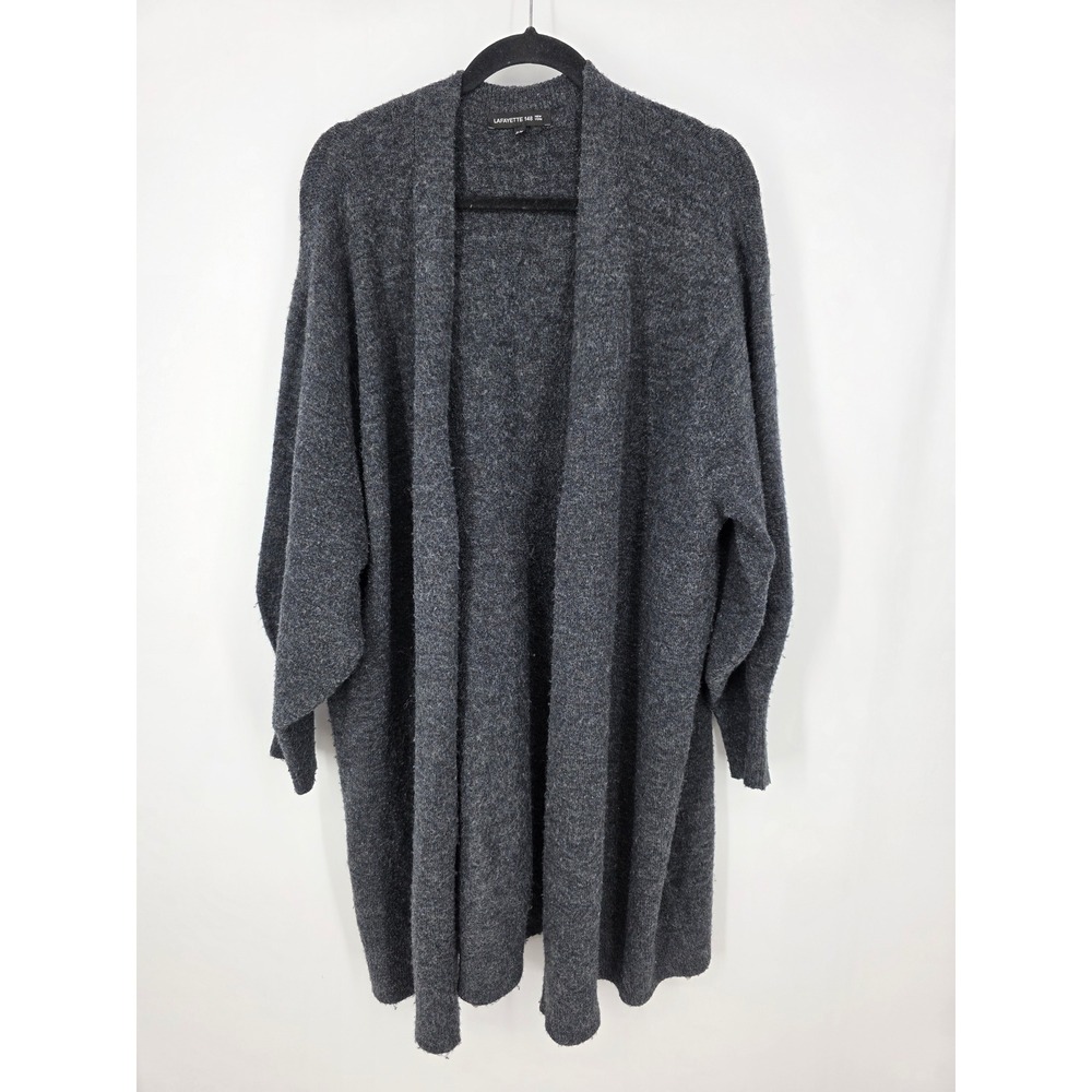 Lafayette 148 New York 100% Cashmere Open Front Cardigan Charcoal Grey 3X